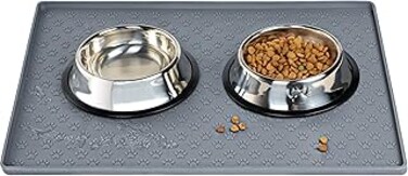 Sagreeny Dog Cat Pet Food Mat Dog Feeding Mat for Food and Water Silicone Dog Dish Mats for Floors Waterproof Slip Dog Bowl Mat with Raised Edges to Prevent Food and Water Messes on Floor, Grey