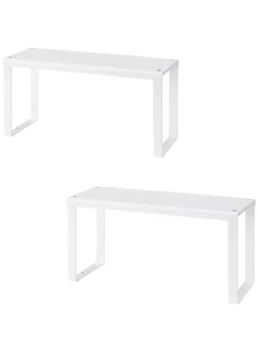 Variera Can Double Layer Overlap Cupboard 2 Shelves Cabinet Shelf 12.5 Inch Insert Organizer Stack Cups Jars Bowl Folding Steel-White