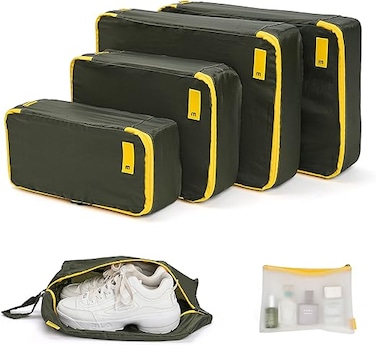 MOKOBARA The Packing Cube Nylon Fabric Water Resistant Travel Organizer Wardrobe Organizer Set of Packing Bag (XL,Large, Medium, Shoe bag, Toiletry Bag) (Set of 6, Homegrown Sunray)