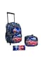 Kids School Trolley Backpack Set, 3 Pieces, 18 Inch Rolling Bag with Lunch Box and Pencil Case (Black Blue Car Theme, 18 Inch)