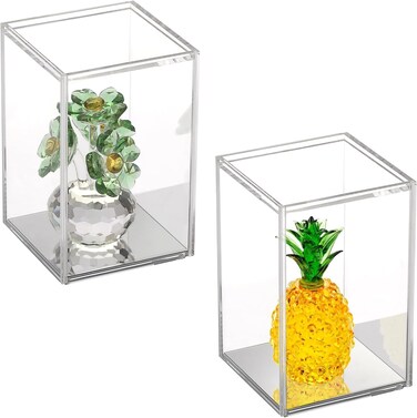 OGANAZI 2 Pack Clear Acrylic Stackable Display Boxes with Sliding Lid and Mirror Bottom