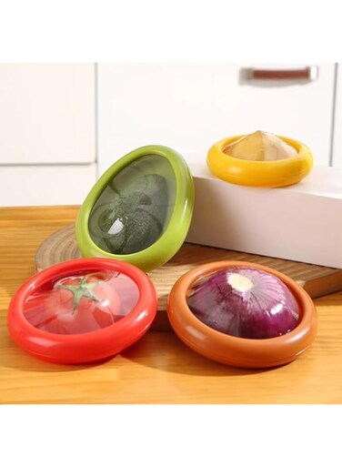 Fruit &amp; Vegetable Silicon Film Storage Box - Fresh-Keeping Crisper Set, 4-Piece, Transparent Film Refrigerator Storage Containers.