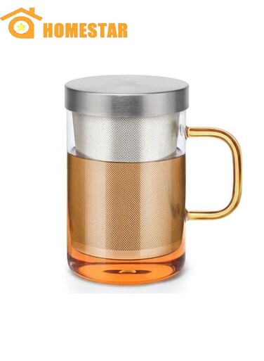 Borosilicate Glass Tea Mug, Tea Glasses with Stainless Steel Cup and Lid Loose
