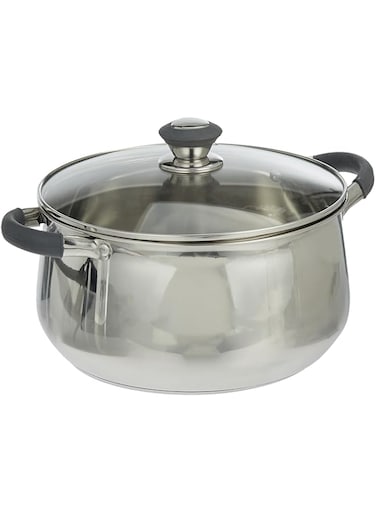 Royalford 24cm Nano Casserole With Glass Lid- RF11584 Durable, Strong and Sturdy Stainless steel Construction with Tempered Glass Lid Silver