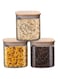AKDC Set of 3 Square Glass Jar with Bamboo Lid, Kitchen Food Storage Containers Airtight Lids Cereals Canisters Jars for Pasta Spaghetti Tea Coffee Beans Candy Cookies Snacks (Small - 800ML)