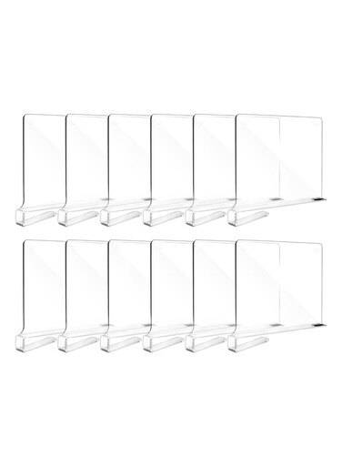 12pcs Shelf Dividers for Closet Organization, Acrylic Shelf Divider for Wooden Shelving, Wood Shelf Organizer for Closet, Bedroom, Kitchen, and Office