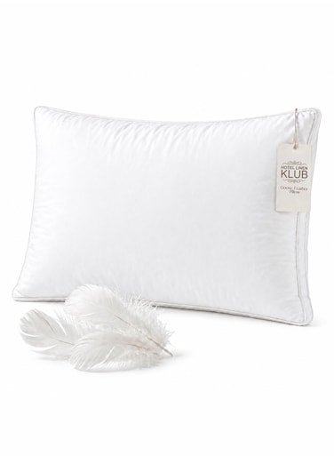 Linen Klub 100% Goose Feather Pillow with Double Piping, 233 TC Cotton Shell, Premium Cotton Comfort with Plush Filling, 1300g, 50x70x3cm