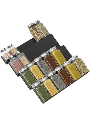 Masroo Acrylic Spice Rack Tray 4 Tier Spice Drawer Organizer for Kitchen Cabinets
