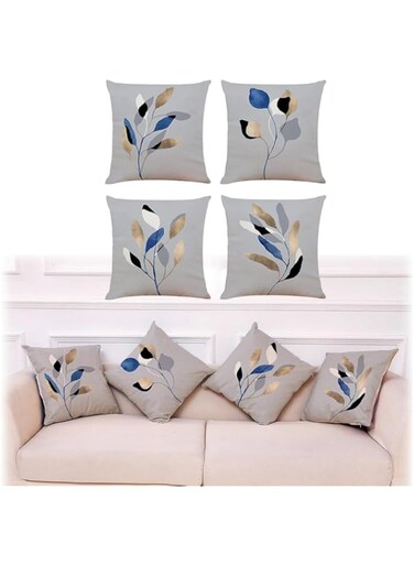 Azonee Cushion Covers - 4 Pcs 18x18 In Decorative Throw Pillow Covers. Soft Polyester Square Cushion Cases Art Floral Cotton Linen Pillowcase for Office/Home Sofa Pillows (Gray/Leaf)