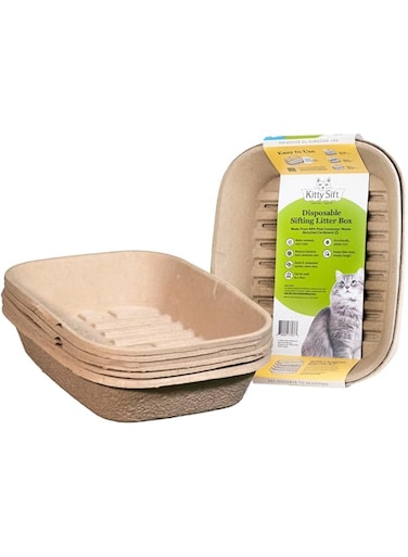 Kitty Sift (Set of 1 Litter Box &amp; 5 Sifting Liners) Sustainable, Clean, Sifting, Disposable Cat Litter Box Kit - Large, 6-Set Kit