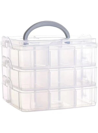 Tazweeq 3-Tier Stackable Storage Container Box with 18 Compartments, Plastic Craft Organizer Case Tool Storage Bins for Jewelry Beads, Washi Tapes, Seed, Hair Accessories, Nail