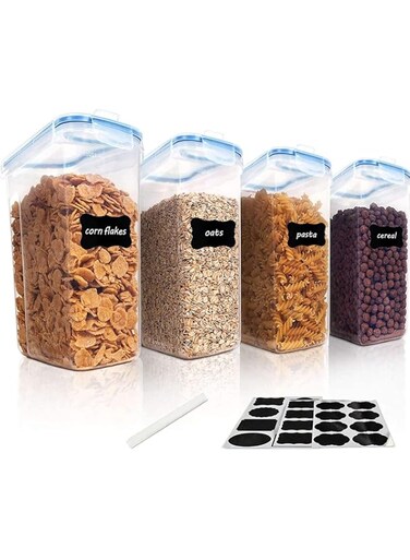 Opal Cereal storage,Food container set,Kitchen Storage Organizer,BPA free Plastic Airtight,set of 2,4,6,8pcs 2.5L 4L each Container with Lid Easy Lock Lids Leak-proof Blue,Black (4 Liter,Blue, 2pcs)
