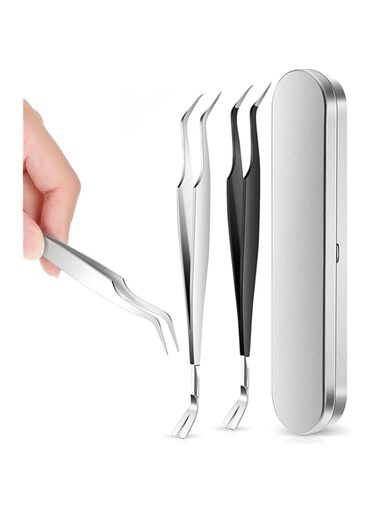 SYOSI 2 Pcs Tick Remover Tools Set, Stainless Steel Tick Remover, Tick Tweezers Tick Hooks, for Petsc