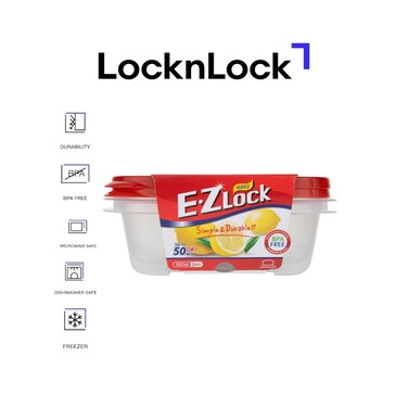 LocknLock EzLock 520ml Rectangular Food Storage Containers &ndash; Set of 2, Stackable &amp; Microwave-Safe