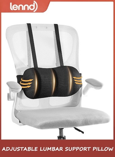 Lumbar Support Pillow for Office Chair &amp; Car,Back Support for Office Chair,Adjustable Straps Securely Fixed Seat (Black)