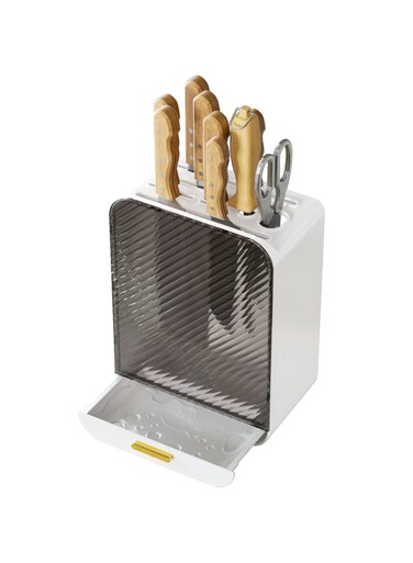 Universal Knife Block Holder, Detachable Knife Block Storage Organizer, Holders with Slots for Scissors and Sharpening, Easy Cleaning, Unique Design Protect Blades, Holds up to 12 Knives (White)