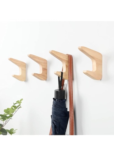 4PCS Minimalist Wood Wall Hooks, Modern Wooden Wall Mounted Hooks Natural Wooden Coat Hook Rack Mounted Wooden Pegs Wall Coat Hook Simplistic Wall Mounted Hooks for Hanging Hat, Towel, Robe, Bag