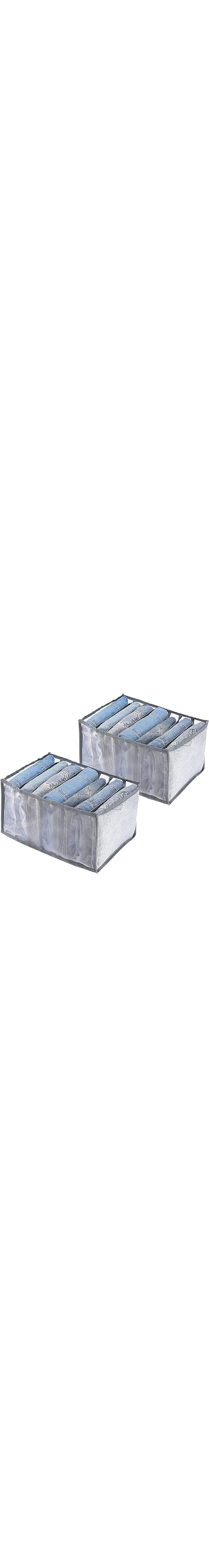 Langtaojin Washable Wardrobe Clothes Organizer,Jeans Compartment Storage Box,Foldable Closet Drawer Organizer Clothes Drawer Mesh Separation Box (2pcs 7 Grids-Gray)