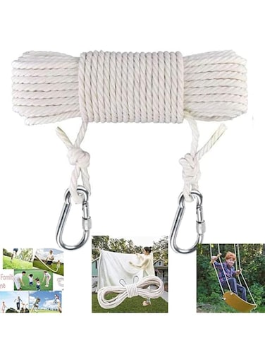 HIQUAY Clothesline, 15M Long Cotton Clothesline Rope Laundry Line Rope Craft Drying Rope Adjustable for Camping Travel &amp; Home Use DIY Rope as Candle Replacement Wick Laundry Line Dryer Rope (White)