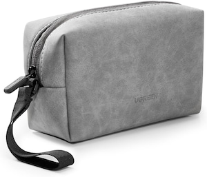 UGREEN Hard Drive Bag, Digital Storage Leather Bag, Electronic Accessories Gadget Organizer Case with Grid Layered, Travel Gear Storage Carrying Sleeve Pouch for USB Cable, Earphones, Power Banks