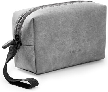 UGREEN Hard Drive Bag, Digital Storage Leather Bag, Electronic Accessories Gadget Organizer Case with Grid Layered, Travel Gear Storage Carrying Sleeve Pouch for USB Cable, Earphones, Power Banks