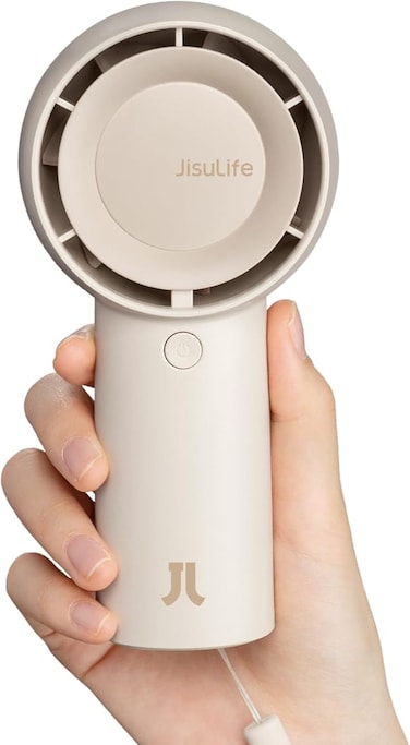 JISULIFE Handheld Turbo Fan [16H Max Cooling Time] Mini Portable, 4000mAh USB Rechargeable Personal, Battery Operated Small Pocket Fan with 5 Speeds for Travel/Outdoor/Home/Office - Brown