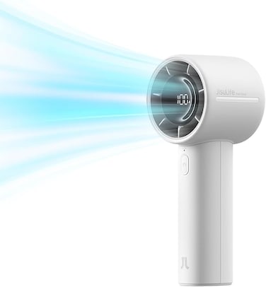 JISULIFE Handheld Turbo Fan, 5000mAh Rechargeable Portable Fans,Up to 28 Hours Cooling,5 Speed Strong Wind,Personal Mini Fan for Travel Outdoor Camping Beach Makeup（Gray）