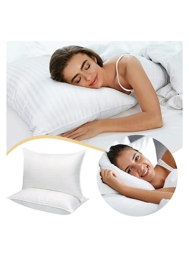 SOFT &amp; LUXURIOUS WHITE COTTON HYPOALLERGENIC SET OF 2 STRIPE HOTEL PILLOW