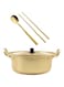 BESTonZON Korean Ramen Soup Cooking Pot: 1 Set Fast Heating Instant Noodle with Lid Spoon and Chopsticks Aluminum Stockpot Shabu Shabu Hot Pot Kitchen Cookware 20X18X8CM- Golden