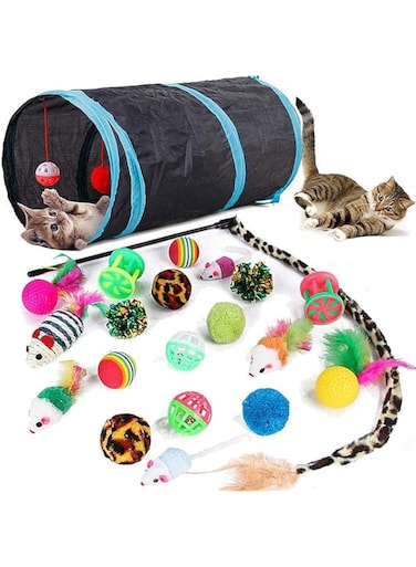 Speedy Panther 21 Pcs Cat Toys: Collapsible Tunnel, Feather Teaser Wand, Interactive Cat Toys for Indoor Cats, Small Breeds