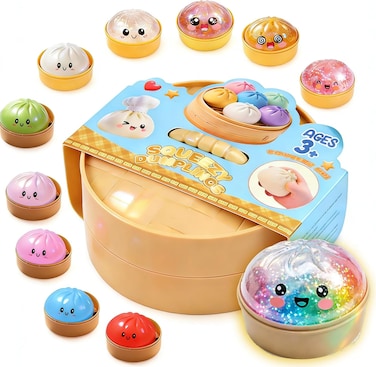 1PCS Dumpling Squishies Mystery Box, Random Colors Mystery Glitter Dumpling Squishies Toy Gift, Colorful Stress Balls Fidget Sensory Toy Desk Toys for Kids Adults