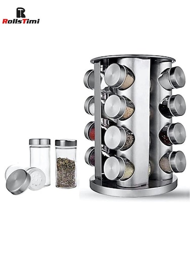 Rotating 430 Stainless Steel Seasoning Bottle, Spice Glass Seasoning Bottle Set, Home Kitchen Seasoning Rack