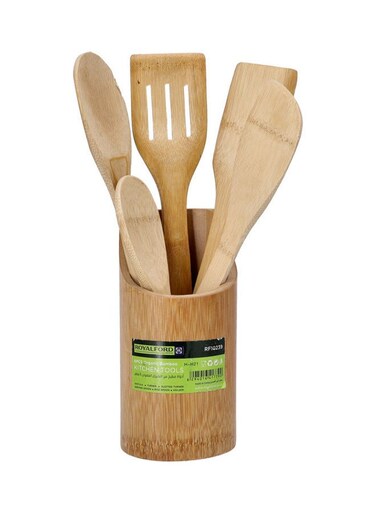 6 Pieces Organic Bamboo Kitchen Tools Brown