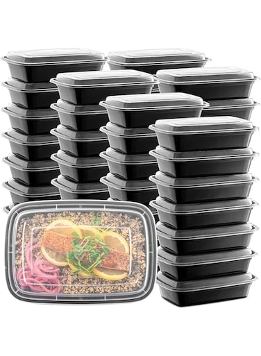 Blueberry 1000ml - Rectangular Disposable Food Container - Black Base With Clear Lid (HOT &amp; COLD USE) 32 ounce (50)