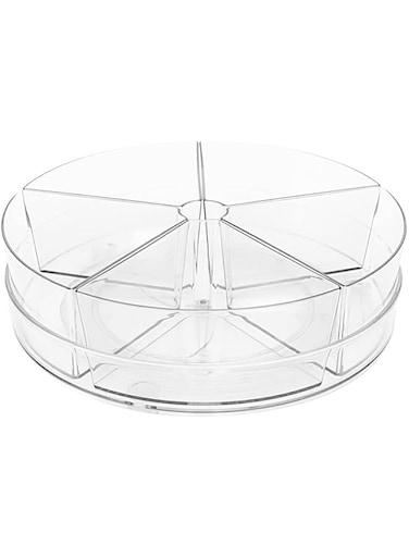 Clear Lazy-Susan Organizer, Round Turntable Food Storage Container with 5 11 Inch Removable-Bins, Easily Organize Your Fridge, Cabinet or Counter. Great Carousel Storage for Food, Spices, Cosmetics