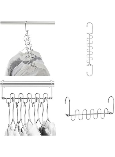 KASTWAVE 4-Pack Space-Saving Metal Clothes Hangers - Adjustable Cascading Closet Organizer for Efficient Wardrobe Storage