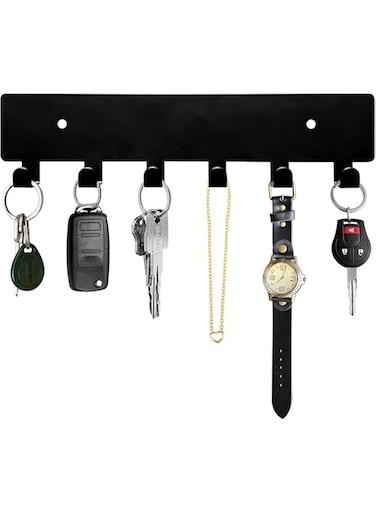 LONIMIA Key Holder for Wall, Key Hooks with 6 Hooks, Wall Mounted Key Holder for Hallway, Self Adhesive Key Rack(Black)