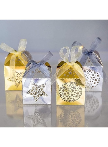Mini Paper Treat Boxes, 40pcs Candy Favor Boxes with Ribbon for Halloween, Wedding, and Party Decorations, Golden Star Laser Cut Design for Goodie Gifts