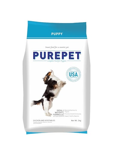 Purepet Puppy Dry Dog Food, Chicken &amp; Vegetable, 3 Kg   DHA For Brain Development, High Protein For Bone And Joint Development, Boosts Muscle Growth, Complete Nutrition, Boosts Immunity &amp; Digestion