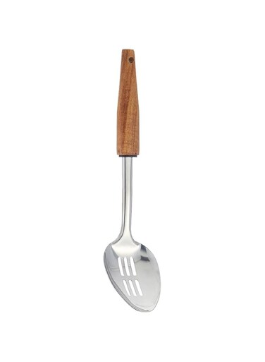 Natural Life Stainless Steel Slotted Serving Spoon with Acacica Wood Handle AC-KA0124