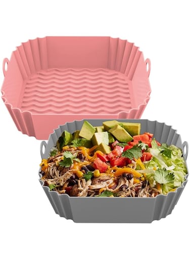 Duomama Reusable Silicone Air Fryer Liners - Set of 2, 8.3 Inch Square Basket Inserts for Instant Vortex, Ninja, COSORI - Non-Stick Airfryer Accessories