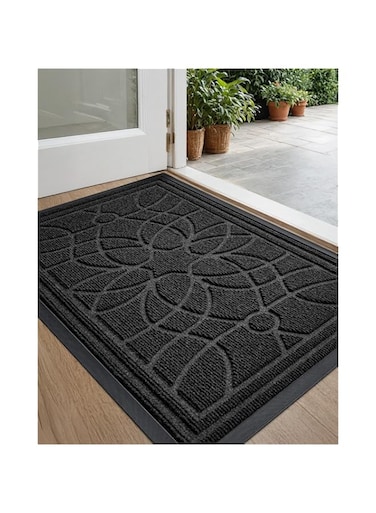 DEXI Front Door Mat, Welcome Mats Heavy Duty Durable Low Profile Outside Doormat for Entryway, Patio, Garage, High Traffic Areas, 17"x29", Black