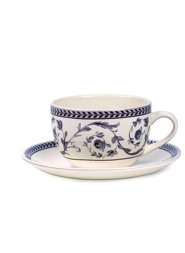 Callista 240 ml Floral Pattern Ceramic Coffee Cup &amp; Saucer Set (White, Set Of 1)