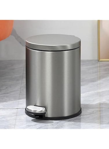 Kitchen Gabage Bin Double Layer Dustbin with Pedal For Home Oiffice Silent Lidded Trash Bin Fingerprint-Proof Stainless Steel Garbage Can for Bathroom Bedroom Modern Round Rubbish Bucket with Handle
