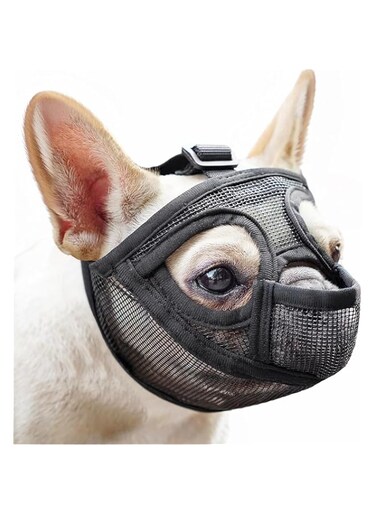 SWIUKPHE Short Snout Dog Muzzle, Soft Mesh, Breathable, French Bulldog Muzzle, XS, Black