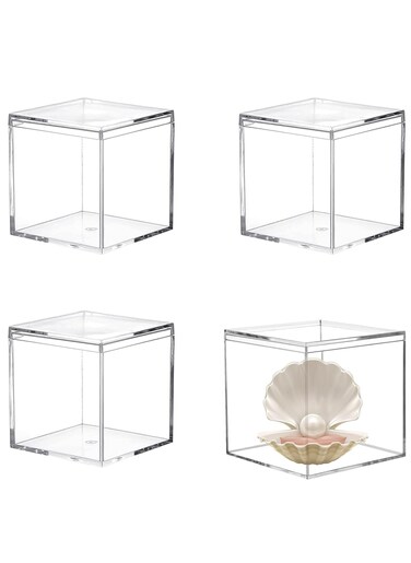 4 Packs Clear Acrylic Box Square Cube Plastic Storage Box with Lid for Candy Pill and Tiny Jewelry