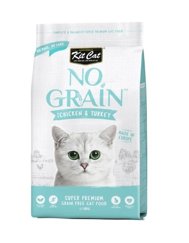 Kit Cat No Grain&trade; Chicken &amp; Turkey Cat Food &ndash; Grain-Free, 10kg, Supports Healthy Digestion &amp; Shiny Coat
