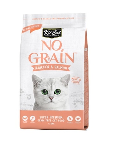 Kit Cat No Grain&trade; Chicken &amp; Salmon Cat Food &ndash; Grain-Free, 10kg, Supports Healthy Digestion &amp; Shiny Coat