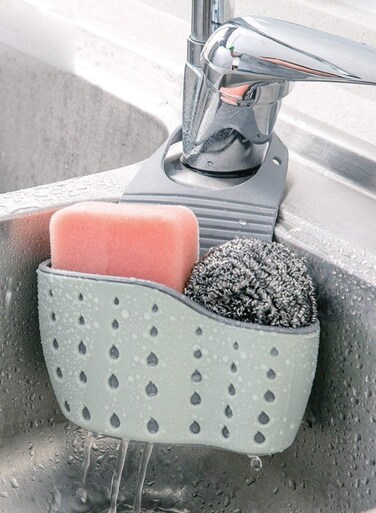 Kitchen Sink Shelf Soap Sponge Drain Rack Holder,Double Decker Hanging Basket Storage Suction Cup Kitchen Organizer Sink Accessories Wash, 1Pcs (Green)