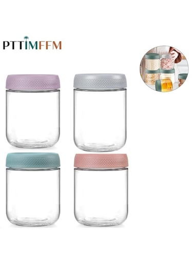 4-Pack Glass Storage Jars with Airtight Lids, Wide Mouth Mason Jars for Overnight Oats, Snacks, Yogurt, Spices, and Sugar, Versatile Food Storage Containers with Lids